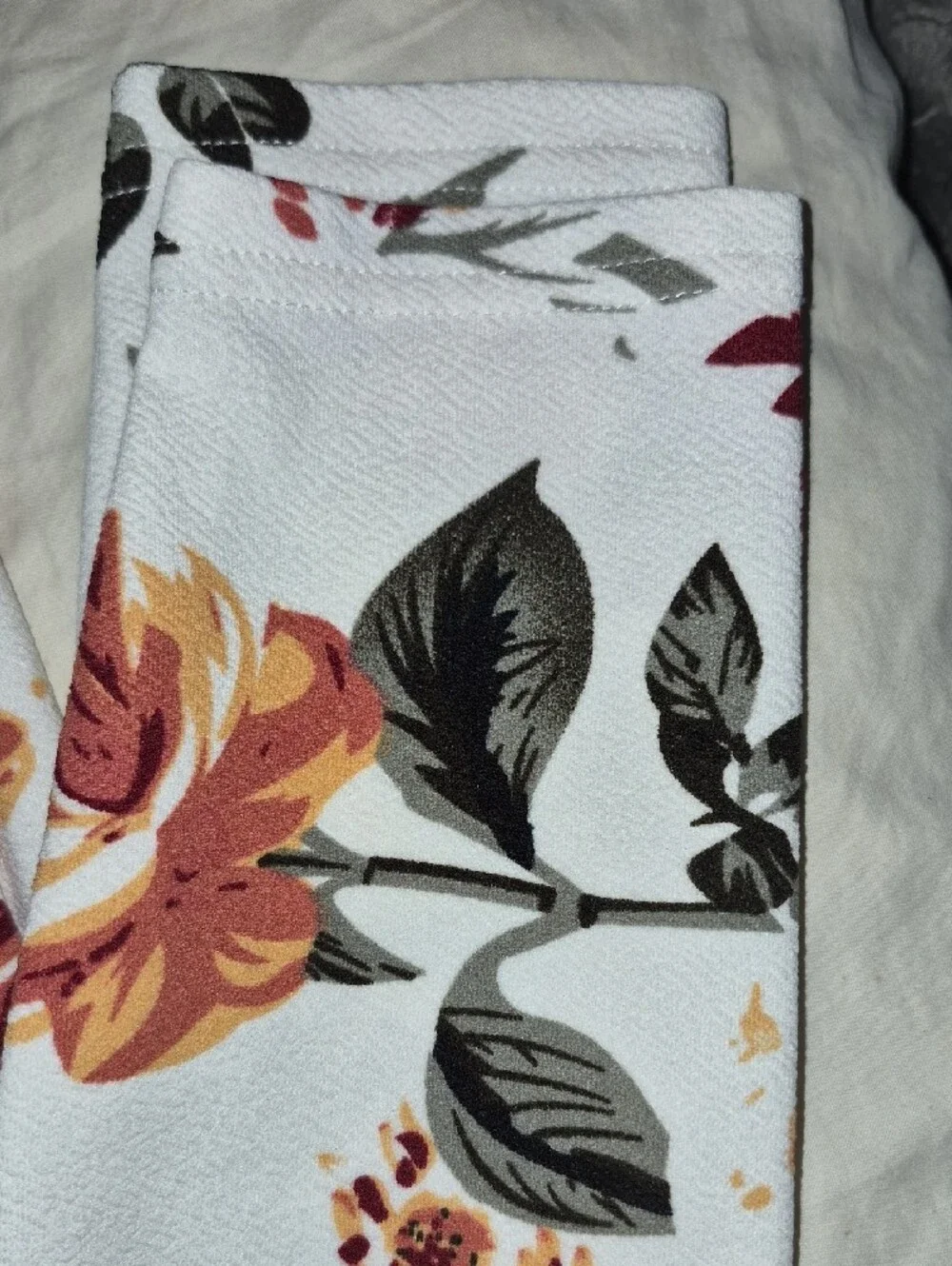 SHEIN White Floral Jeggings with Rust & Olive Blooms